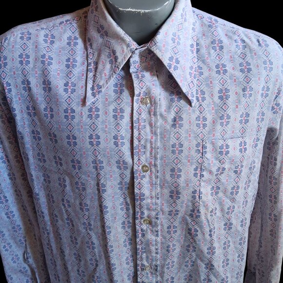 True Vintage Mens Shirt XL 70's Marlboro Geometric Pattern Buttery Distress Mod - Picture 2 of 8